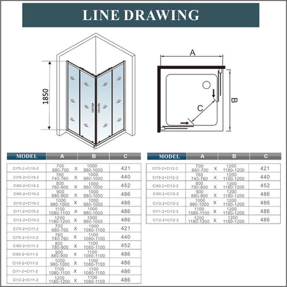 SKY Bathroom Corner Entry Shower Black Enclosure Sliding Door 70-100cm
