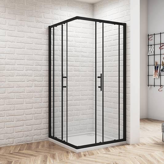 Black Equal Corner Entry Shower Sliding Enclosure , shower tray option