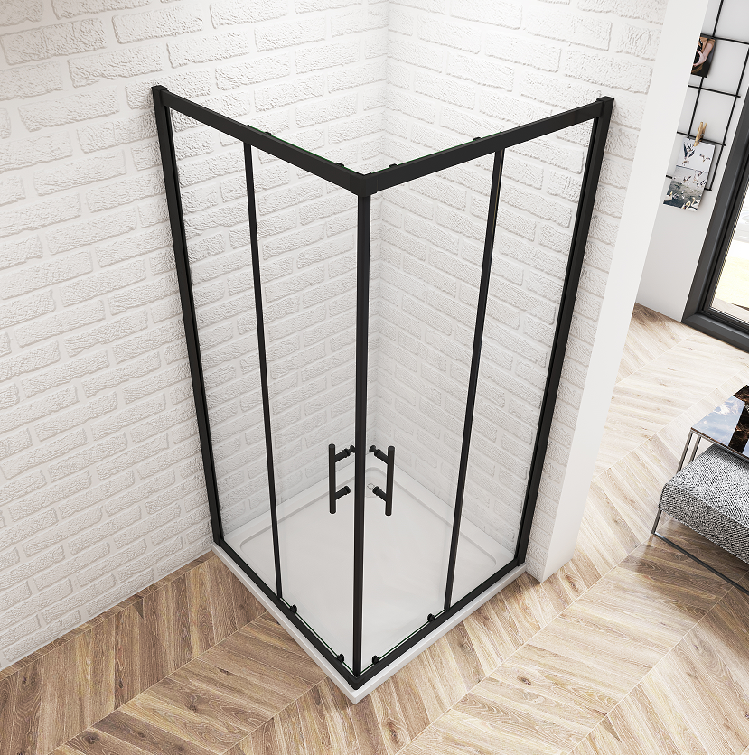 SKY Bathroom Corner Entry Shower Black Enclosure Sliding Door 70-100cm