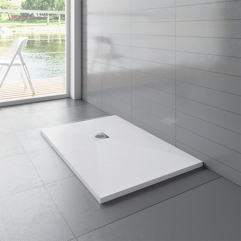 Slate Effect White Rectangle Shower Stone Tray