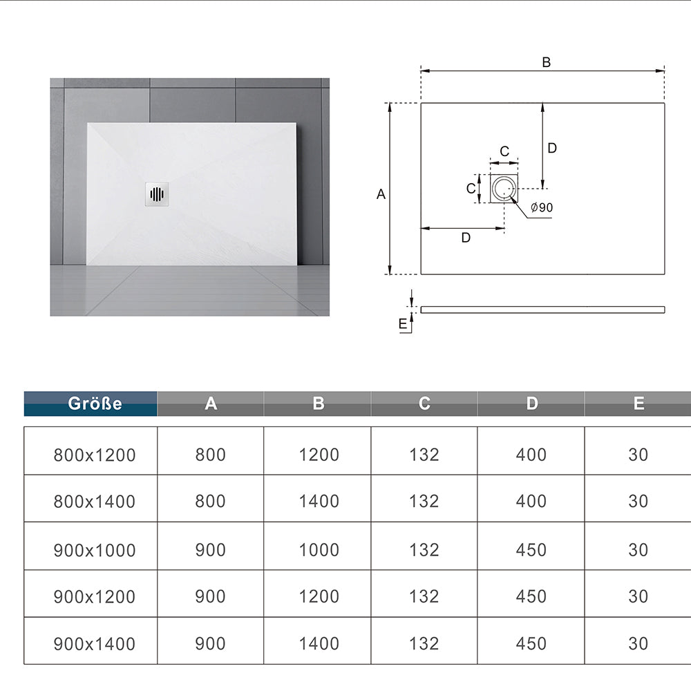 Slate Effect White Rectangle Shower Stone Tray