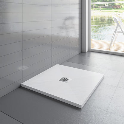 White Slate Effect Square Stone Shower Tray