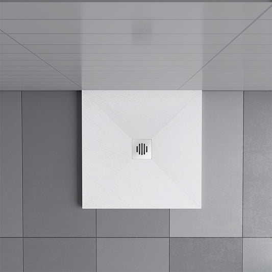 White Slate Effect Square Stone Shower Tray