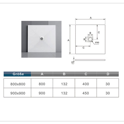 White Slate Effect Square Stone Shower Tray