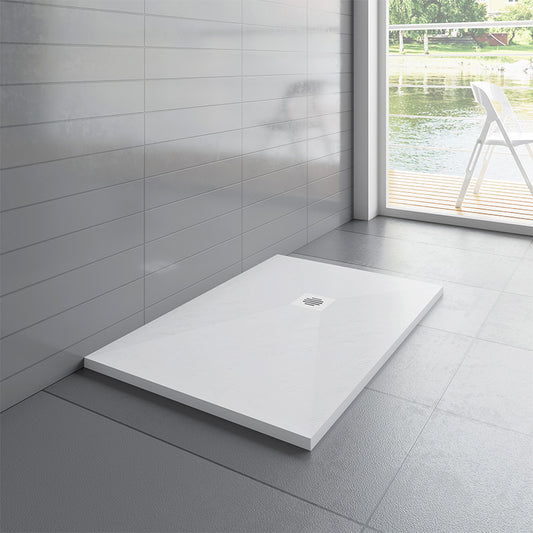 White Slate Effect Rectangle Stone Shower Tray