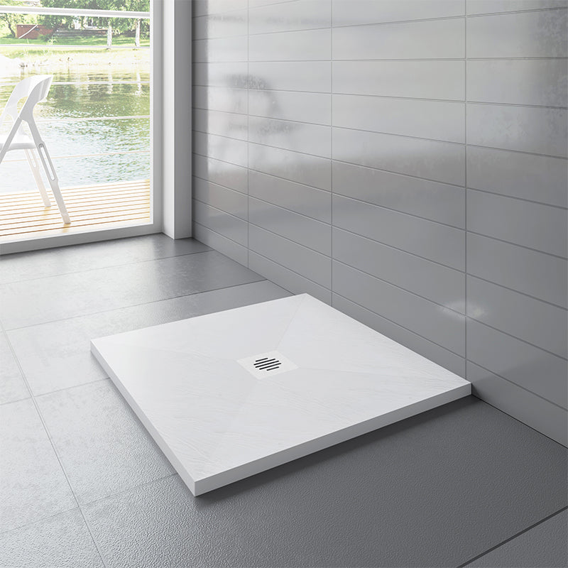 Slate Effect White Square Shower Stone Tray