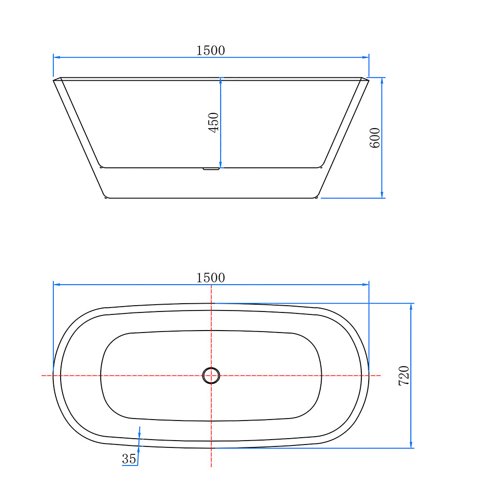 SKY Bathroom Freestanding Double Ended Shower Bathtub 150x72x60CM