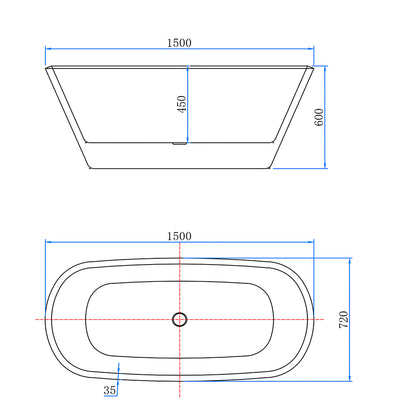 SKY Bathroom Freestanding Double Ended Shower Bathtub 150x72x60CM