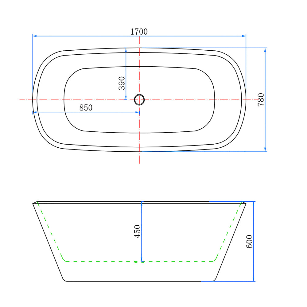 1700x780mm Double Ended Freestanding Bathroom Shower Bath Bathtub