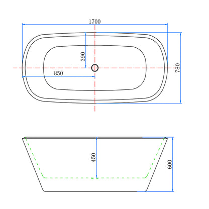 1700x780mm Double Ended Freestanding Bathroom Shower Bath Bathtub