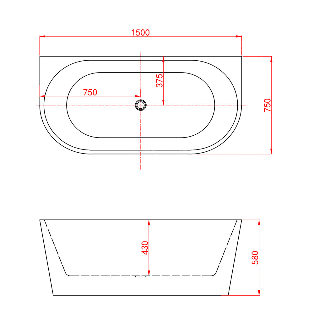 1500x750mm Freestanding Double Ended Shower Bath Bathtub