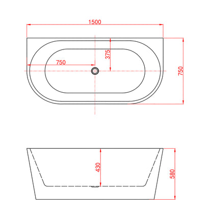 1500x750mm Freestanding Double Ended Shower Bath Bathtub