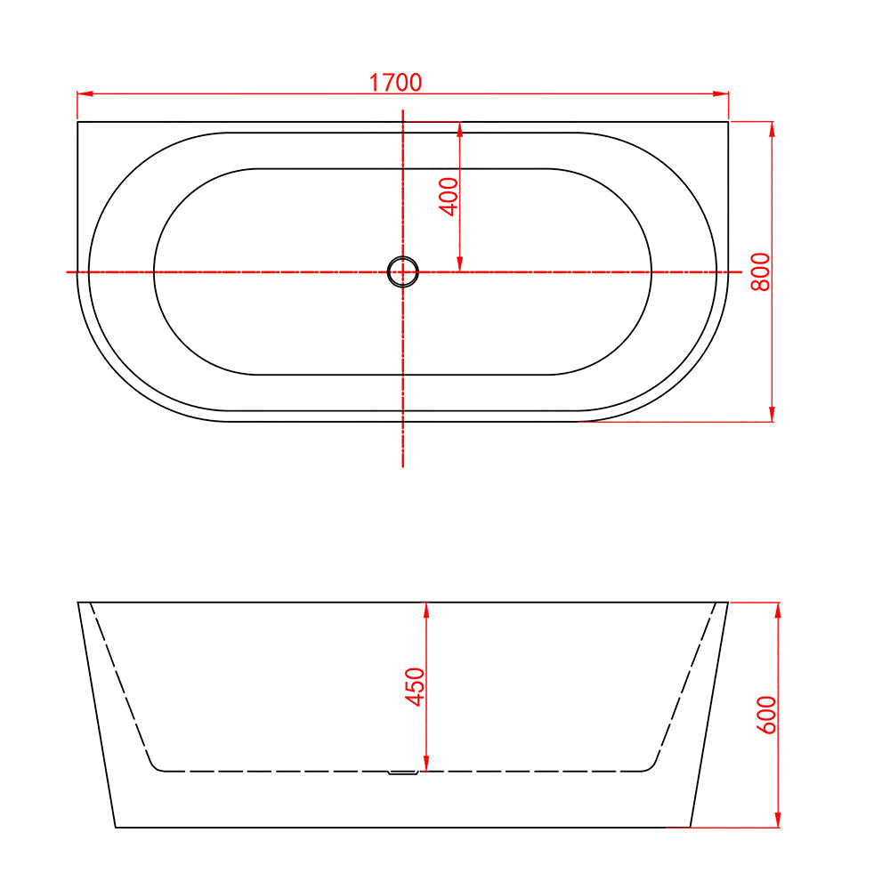 SKY Bathroom 1700x800mm Freestanding Double Ended Bath Shower Bathtub
