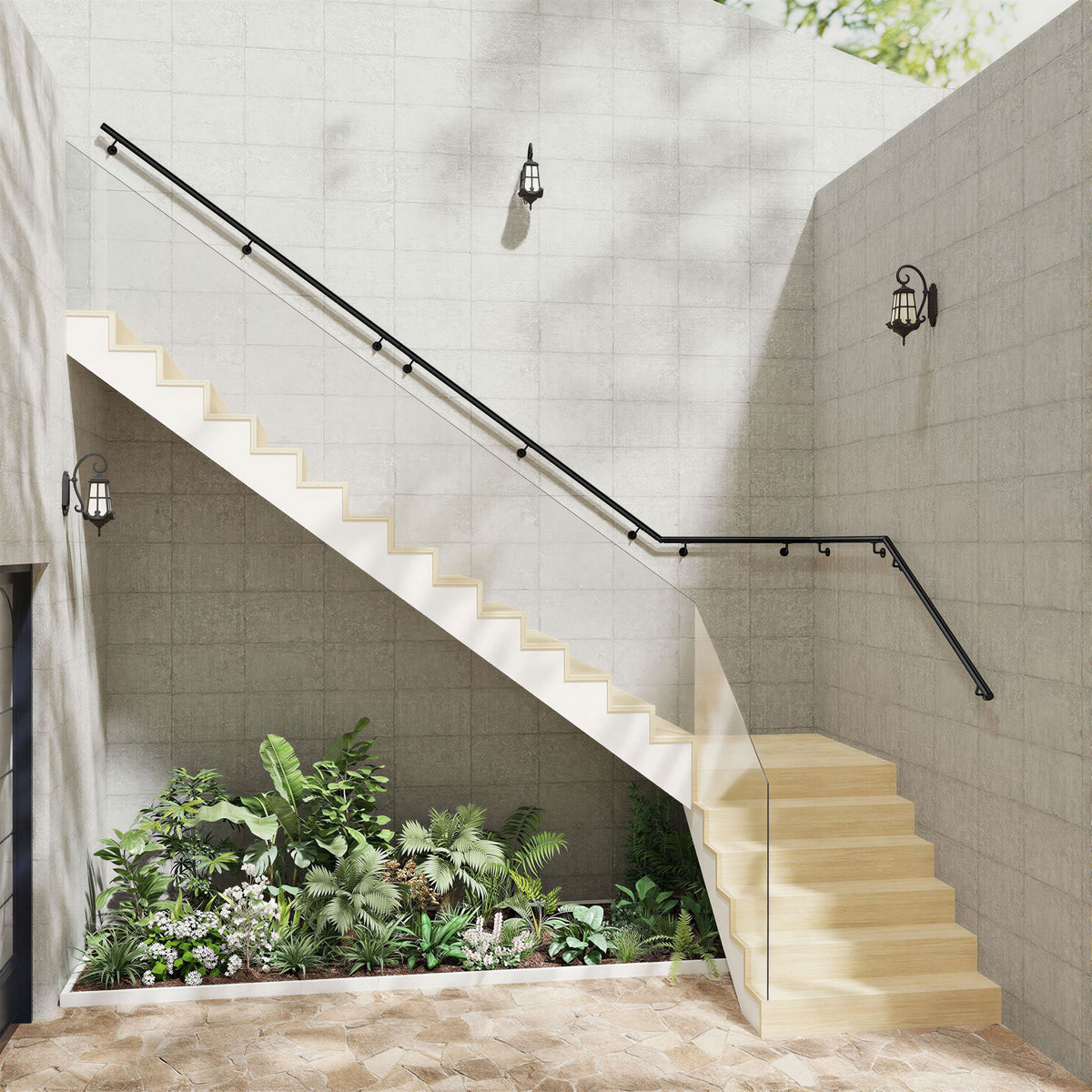 SKY Indoor Outdoor 304 Stainless Steel Wall Mount Handrail, Black Stair Railing