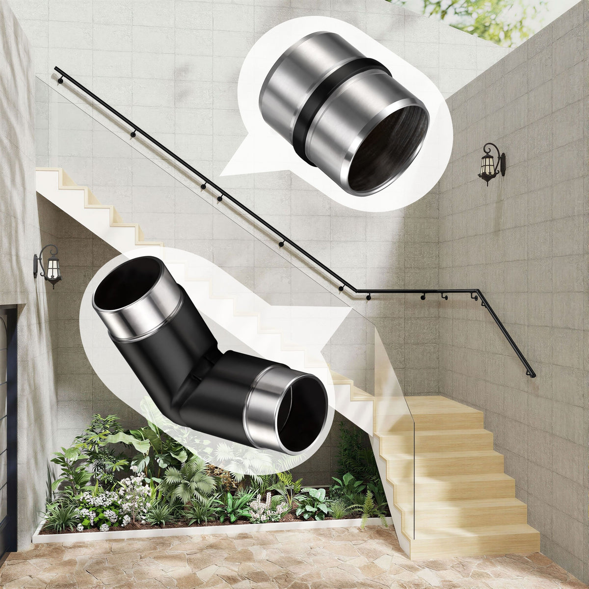 SKY Indoor Outdoor 304 Stainless Steel Wall Mount Handrail, Black Stair Railing