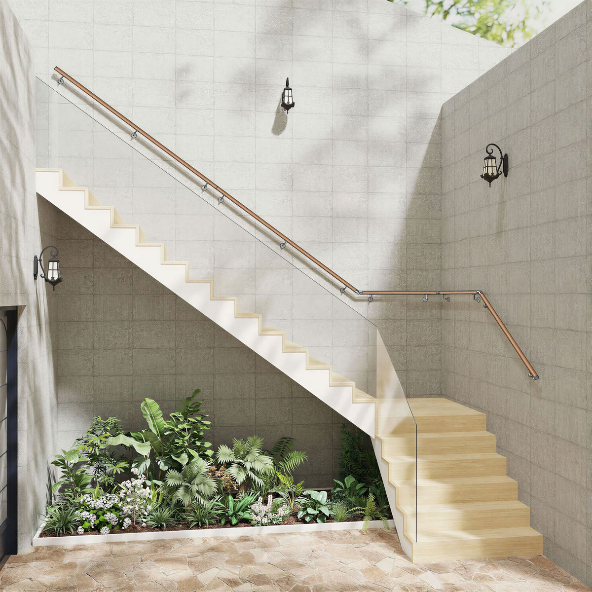 SKY 304 Stainless Steel Wall Mount Handrail, Wood Grain Finish