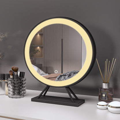 Hollywood Vanity Makeup Mirror 3 LED Light Modes, Dimmable, Touch Control, Round Vanity Mirror Tabletop Black