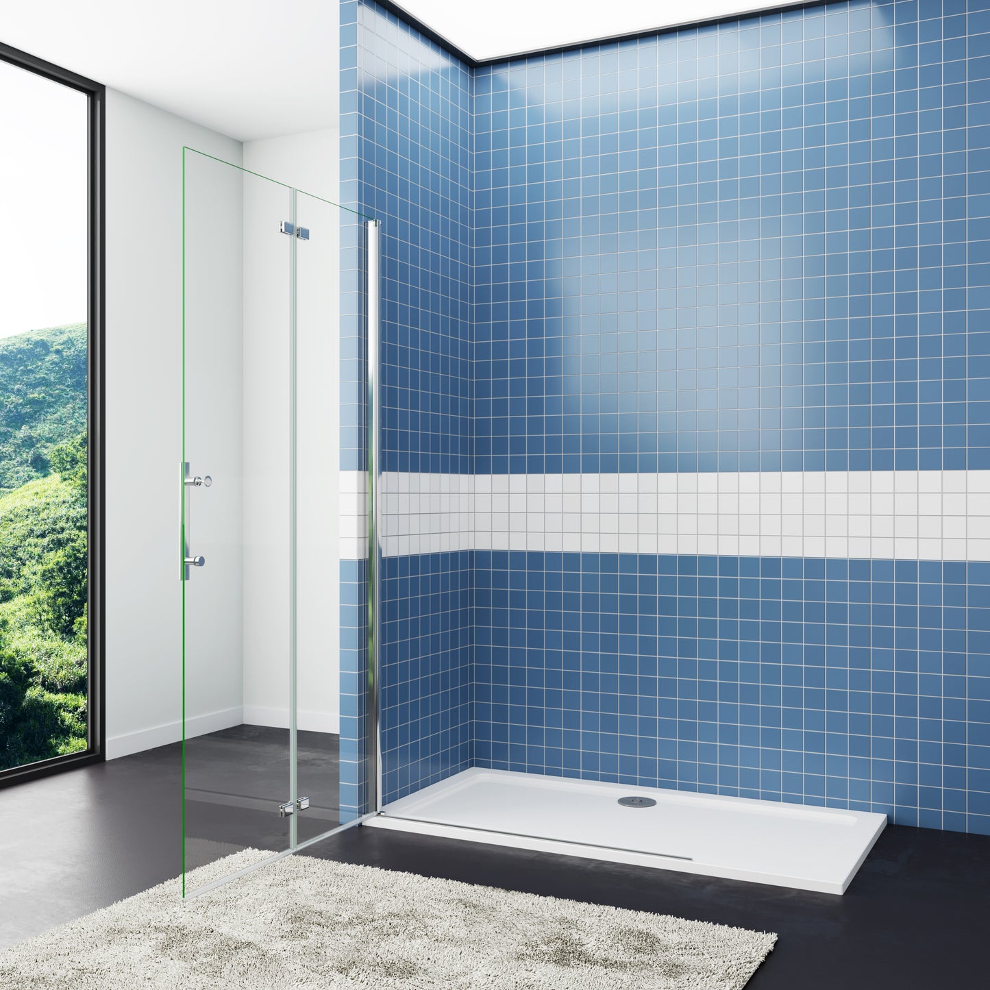 SKY Bathroom Pivot Bi fold Glass Walk in Shower Door