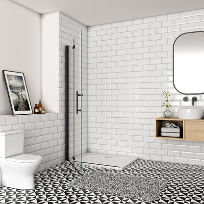 SKY Bathroom Black Hinge Pivot Shower Bi fold Glass Door