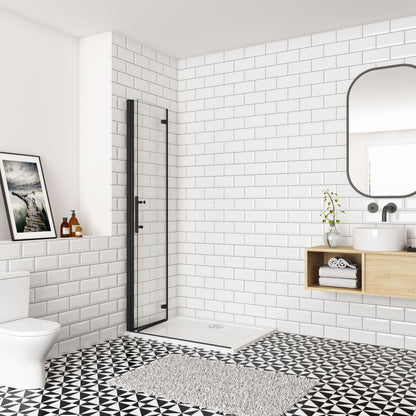 SKY Bathroom Black Hinge Pivot Shower Bi fold Glass Door