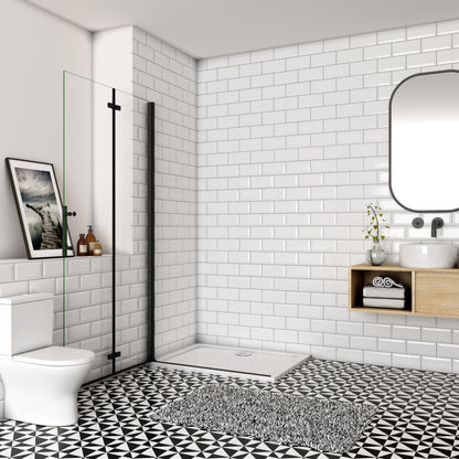 SKY Bathroom Black Hinge Pivot Shower Bi fold Glass Door