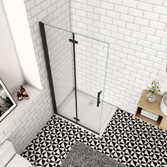 SKY Bathroom Black Hinge Pivot Shower Bi fold Glass Door