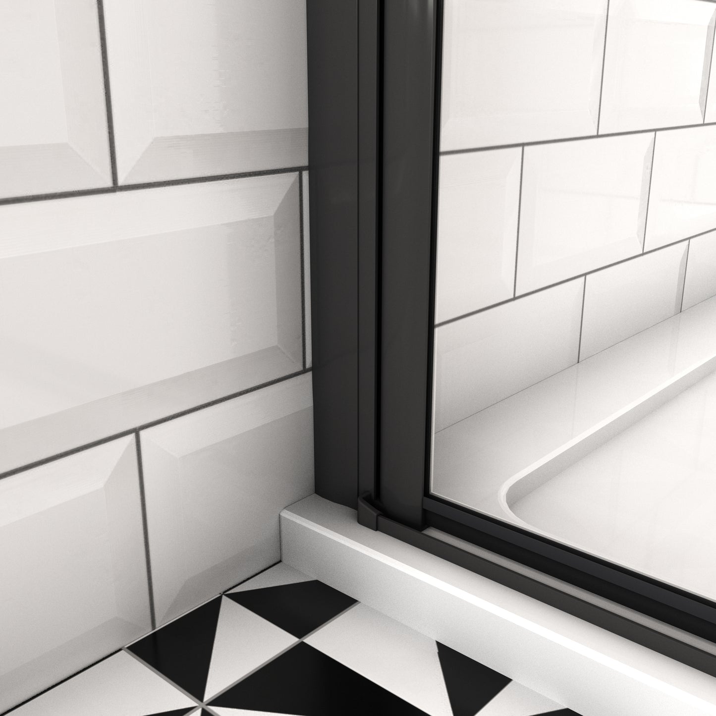 SKY Bathroom Black Hinge Pivot Shower Bi fold Glass Door