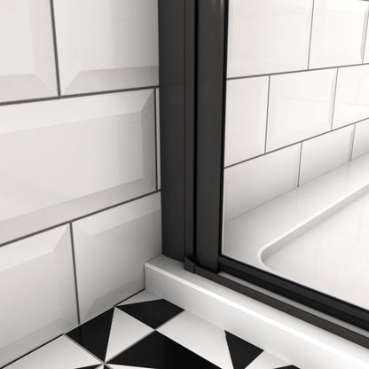 SKY Bathroom Black Hinge Pivot Shower Bi fold Glass Door