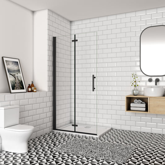 SKY Bathroom Black Hinge Pivot Shower Bi fold Glass Door