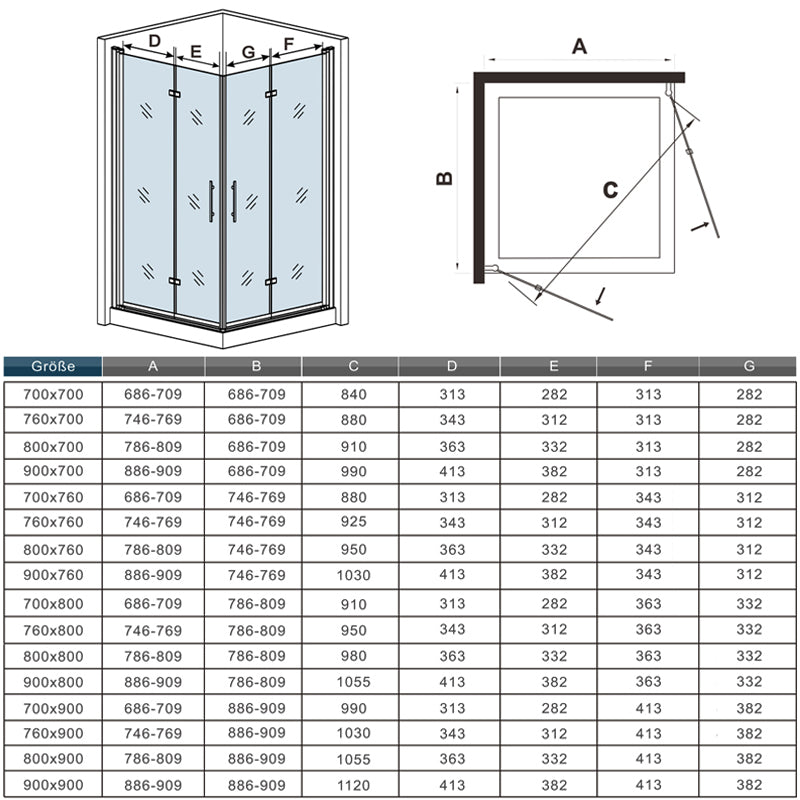 SKY Frameless Bi fold Shower Door Pivot Enclosure