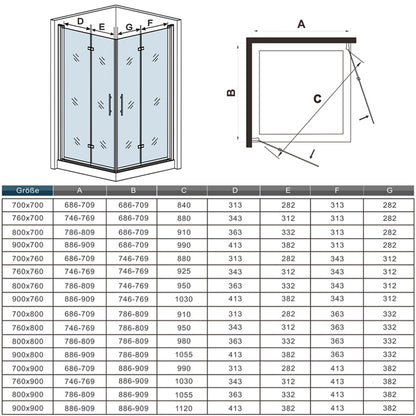 SKY Frameless Bi fold Shower Door Pivot Enclosure
