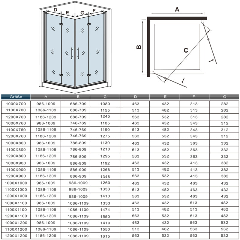 SKY Frameless Bi fold Shower Door Pivot Enclosure