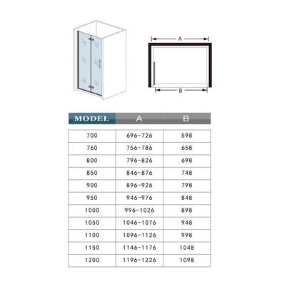 Hinge Shower Bi fold Door Screen Glass + Rectangle Stone Tray