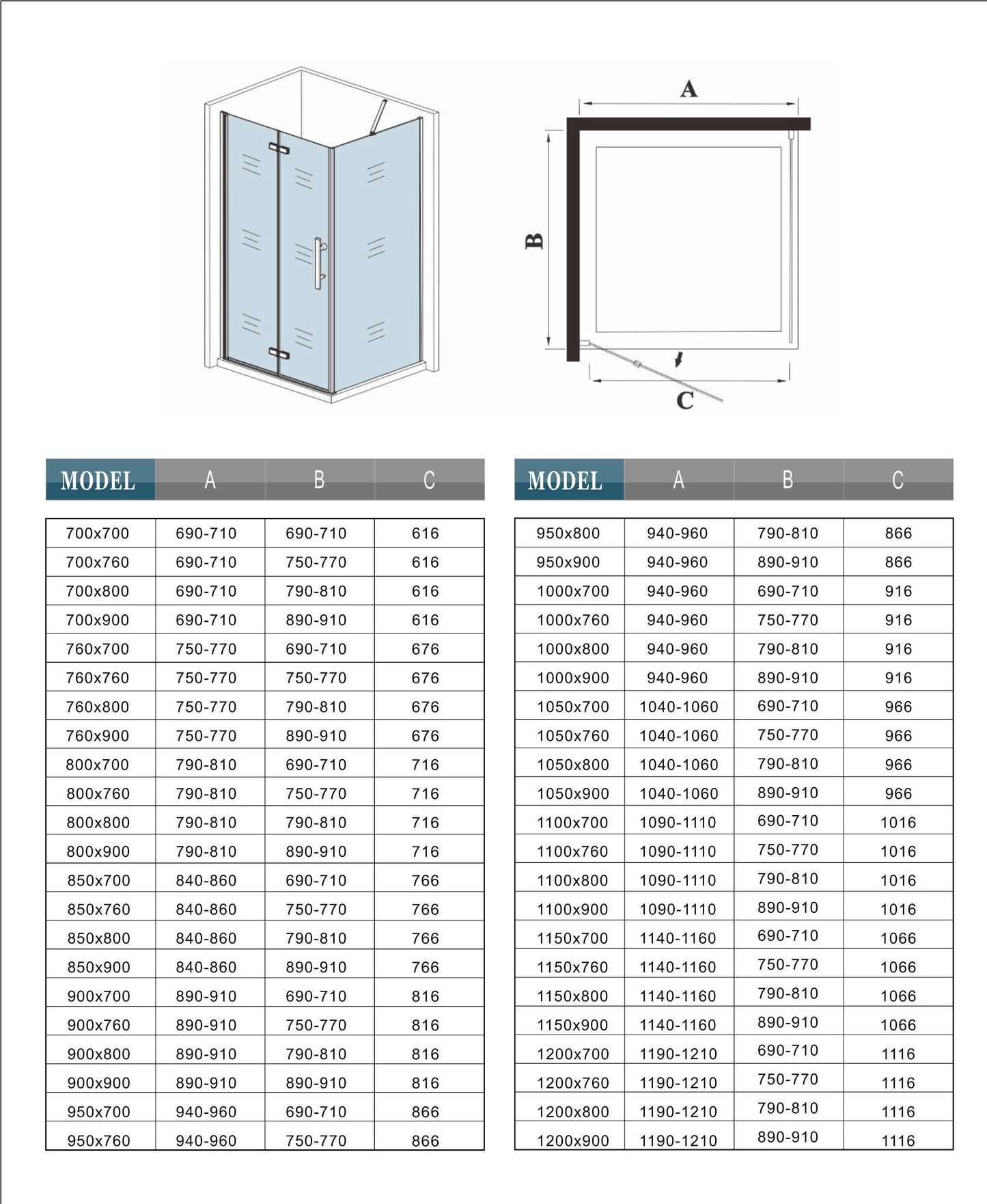 Shower Door Bi fold Frameless Glass + Rectangle Stone Tray +Waste trap