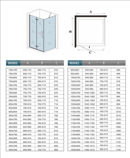 Shower Door Bi fold Frameless Glass + Rectangle Stone Tray +Waste trap
