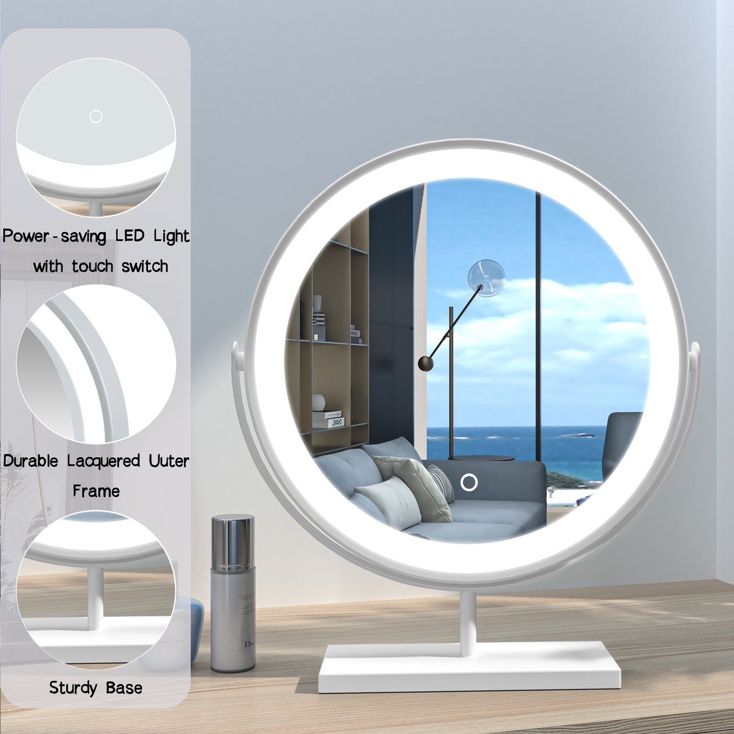 Hollywood Vanity Makeup Mirror 3 LED Light Modes, Dimmable, Touch Control, 360¡ã Rotation, Round Tabletop Mirror