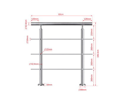 SKY handrail 304 Stainless steel with 3 crossbars Balustrade stair/step 106cm