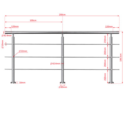 SKY handrail 304 Stainless steel with 3 crossbars Balustrade stair/step 106cm