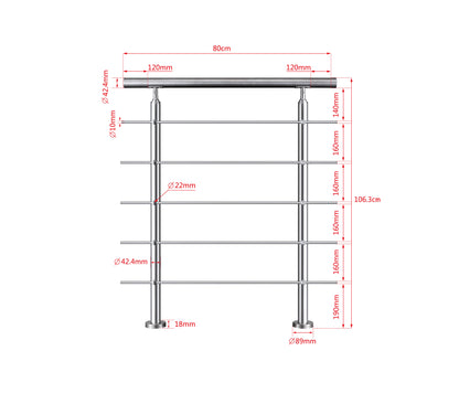 SKY steps 5 Cross bars Stairs Grab Rail Stainless Steel Balustrade Handrail