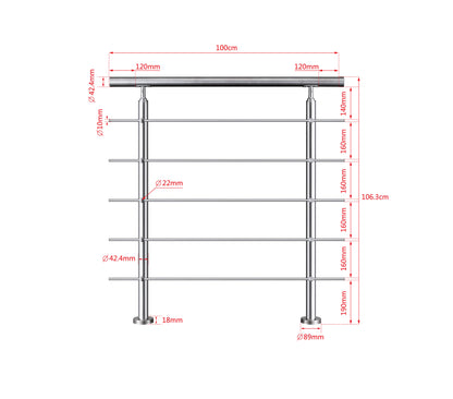 SKY steps 5 Cross bars Stairs Grab Rail Stainless Steel Balustrade Handrail