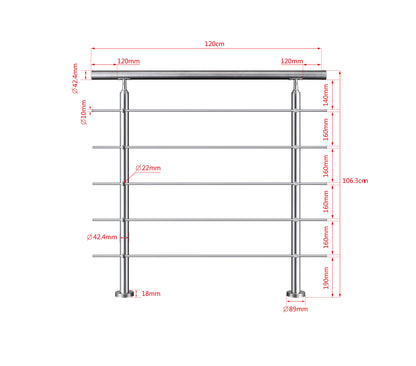 SKY steps 5 Cross bars Stairs Grab Rail Stainless Steel Balustrade Handrail