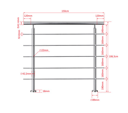 SKY steps 5 Cross bars Stairs Grab Rail Stainless Steel Balustrade Handrail