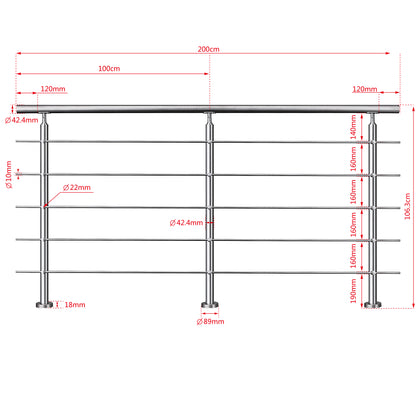 SKY steps 5 Cross bars Stairs Grab Rail Stainless Steel Balustrade Handrail