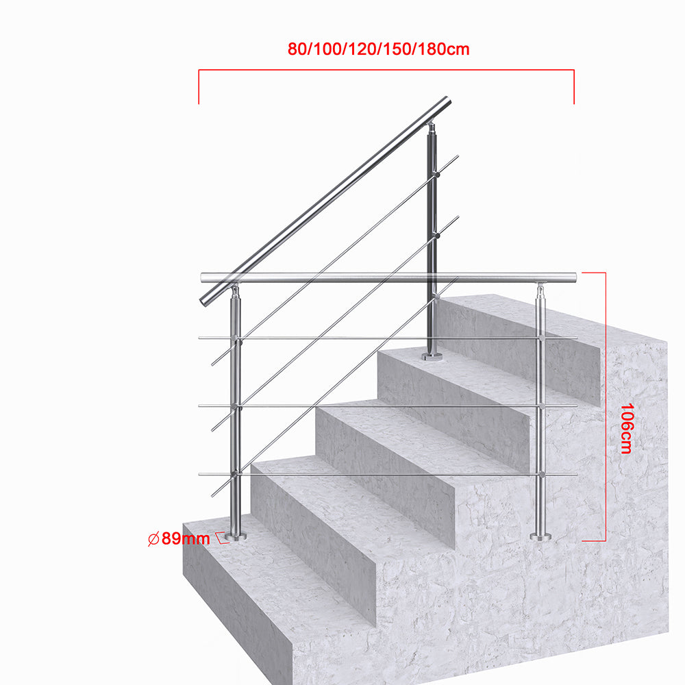 SKY Stainless Steel handrail with 3 crossbars Balustrade Stairs Outdoor Indoor