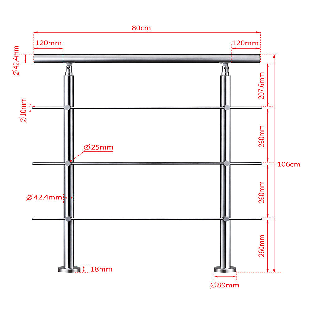 SKY Stainless Steel handrail with 3 crossbars Balustrade Stairs Outdoor Indoor