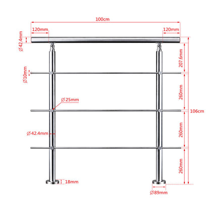 SKY Stainless Steel handrail with 3 crossbars Balustrade Stairs Outdoor Indoor