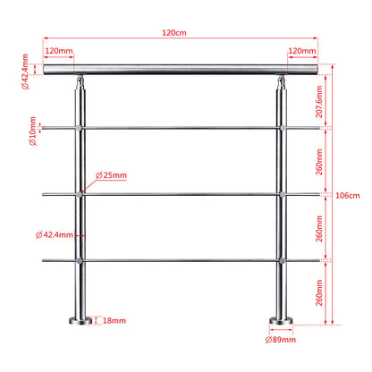 SKY Stainless Steel handrail with 3 crossbars Balustrade Stairs Outdoor Indoor