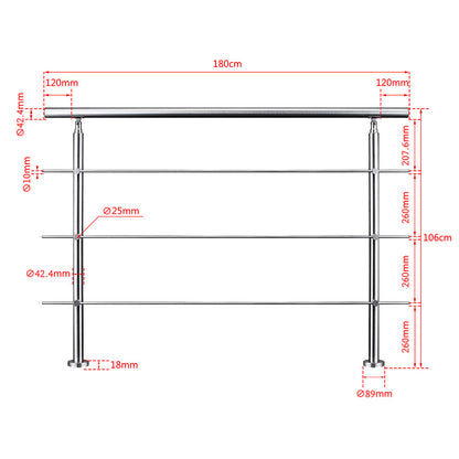 SKY Stainless Steel handrail with 3 crossbars Balustrade Stairs Outdoor Indoor