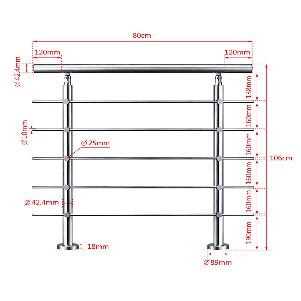 SKY 5 crossbars Balustrade Stairs Stainless Steel handrail