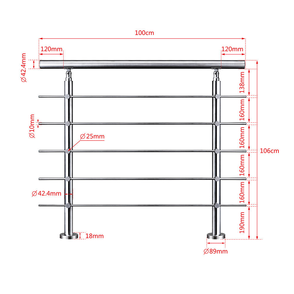 SKY 5 crossbars Balustrade Stairs Stainless Steel handrail